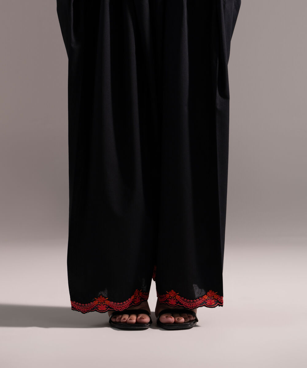 Women's RTW Cambric Embroidered Black Shalwar