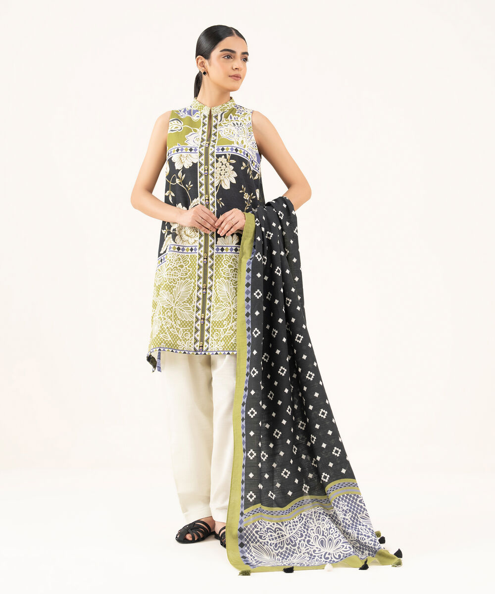 Women's Unstitched Light Khaddar Printed Multi 2 Piece Suit