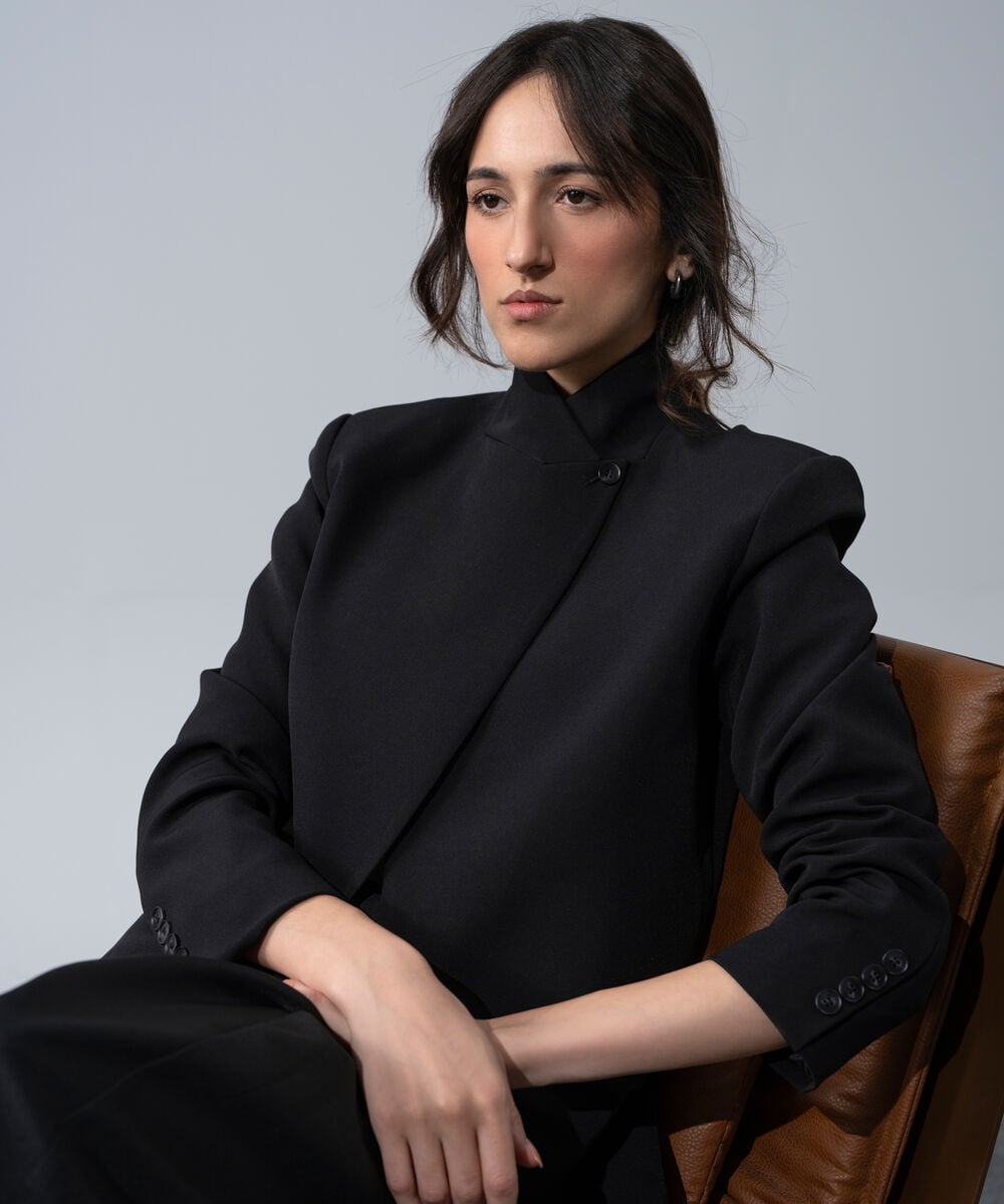 Women's Western Wear Black Polyester Double-Breasted Tailored Blazer