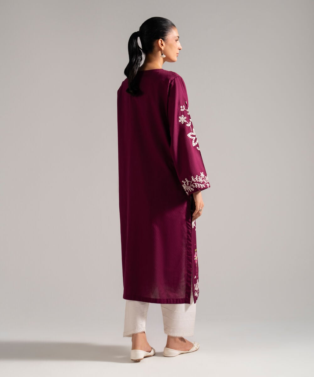 Women's RTW Dobby Embroidered Pink A-Line Shirt