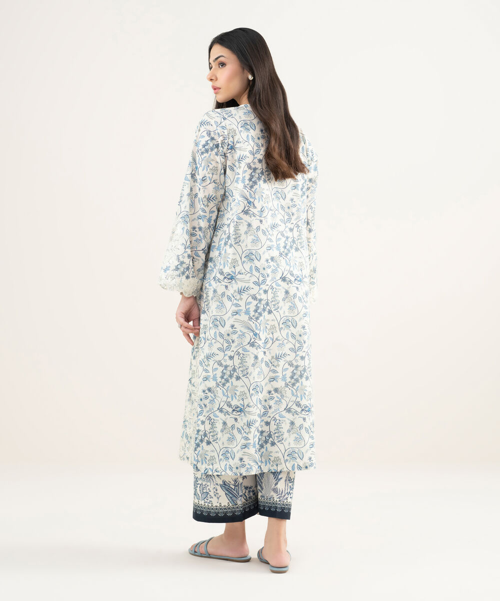 Women's RTW Slub Lawn Embroidered White A-Line Shirt