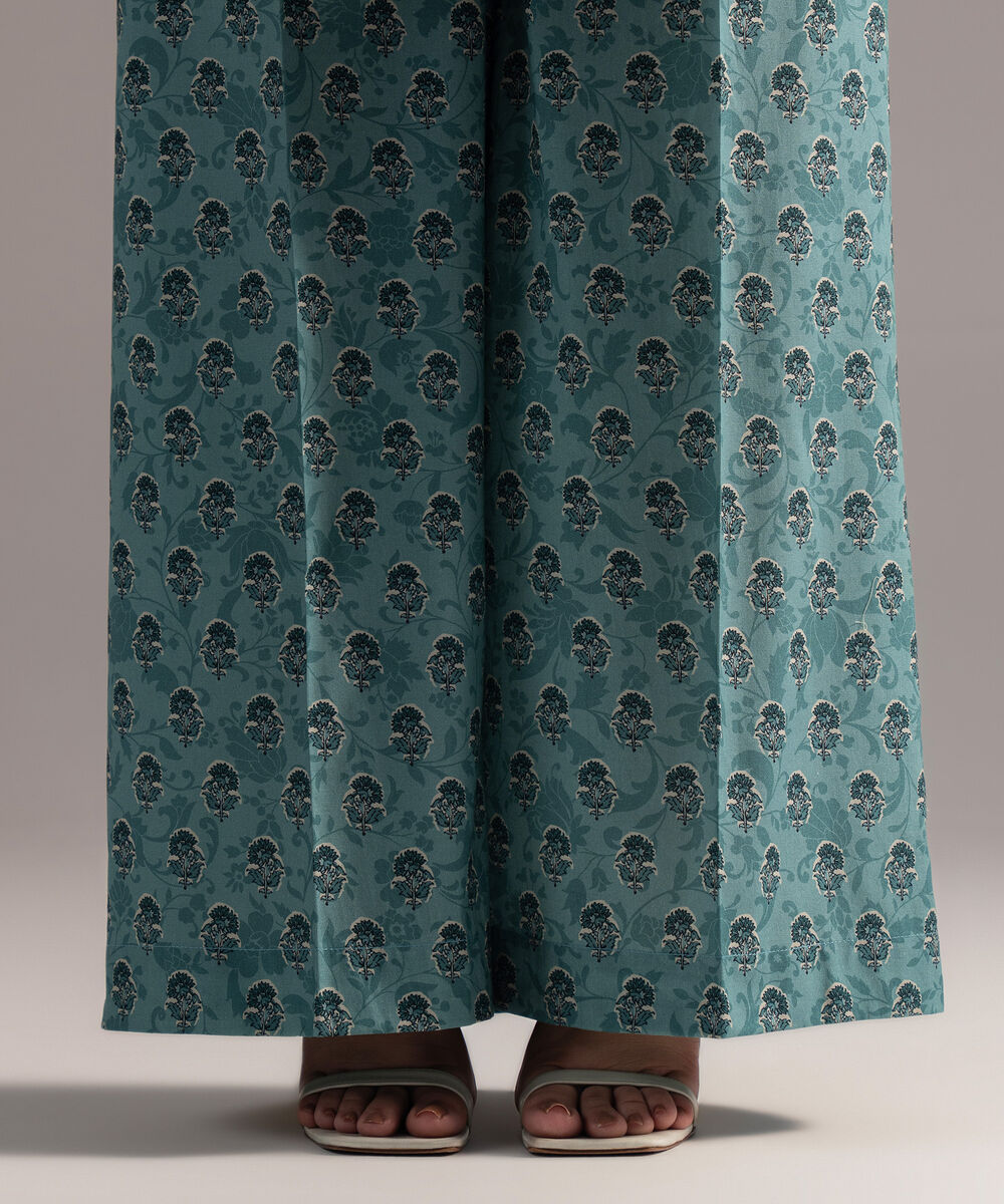 Women's RTW Cambric Printed Blue Flared Pants