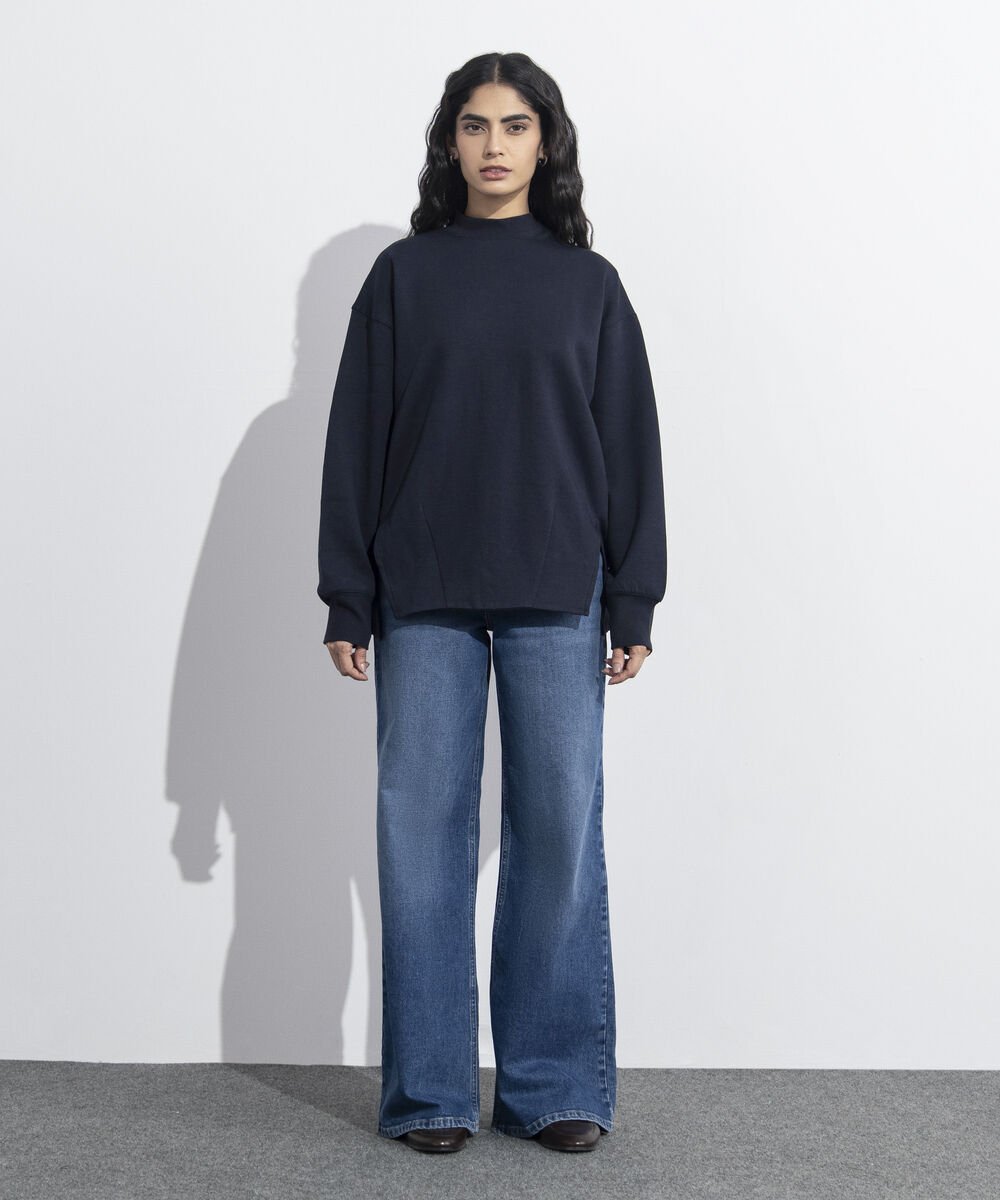 Women's Western Wear Blue Sweatshirt With Slits