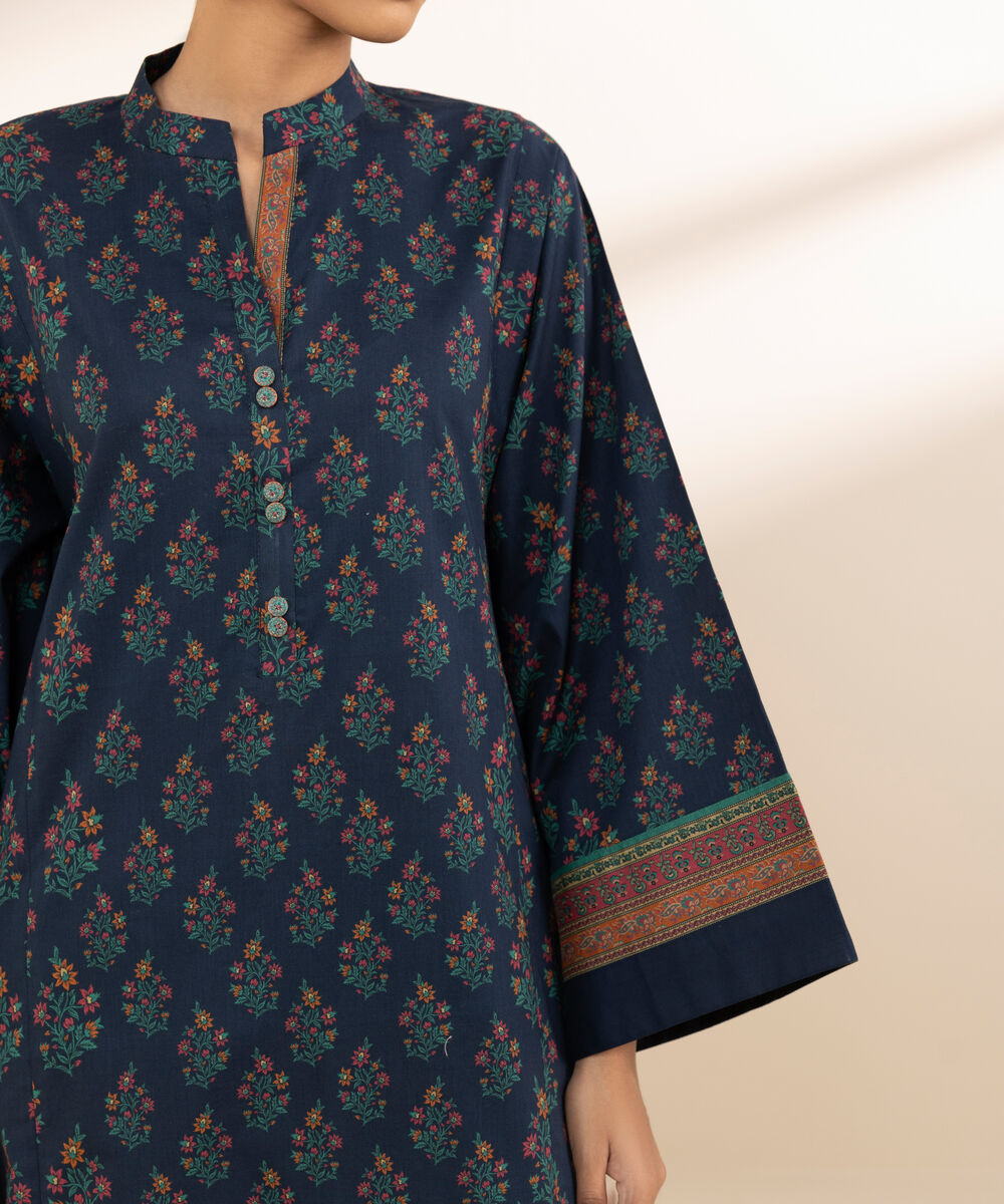 Women's Unstitched Lawn Printed Blue 3 Piece Suit