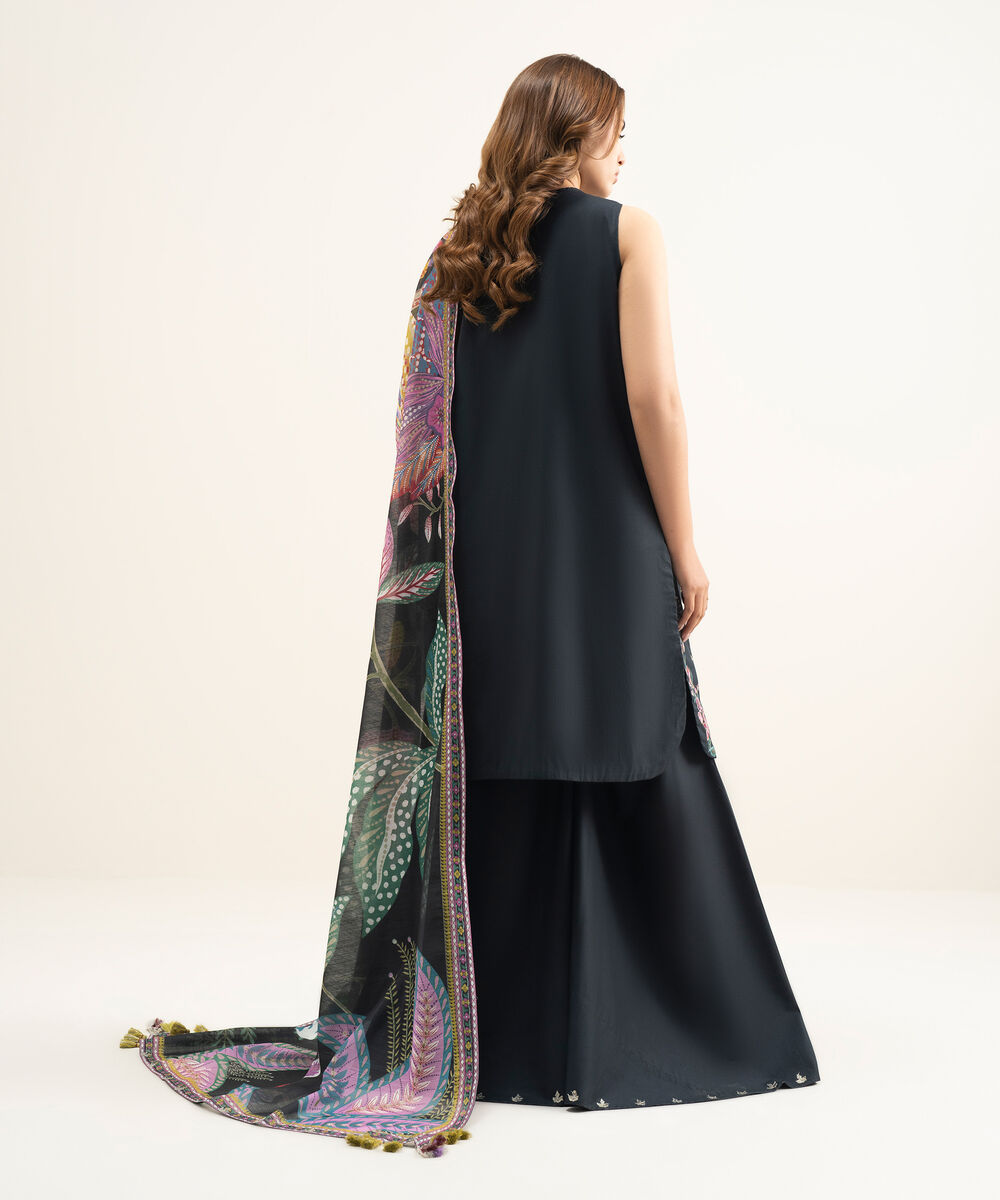 Women's Unstitched Lawn Black Embroidered 3 Piece Suit