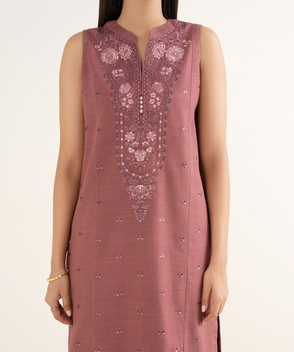 Women's Unstitched Khaddar Embroidered Pink 3 Piece Suit