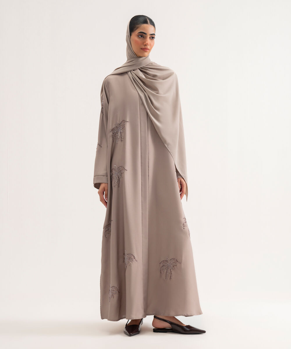 Women's Polyester Dusty Lilac Regular Abaya Set