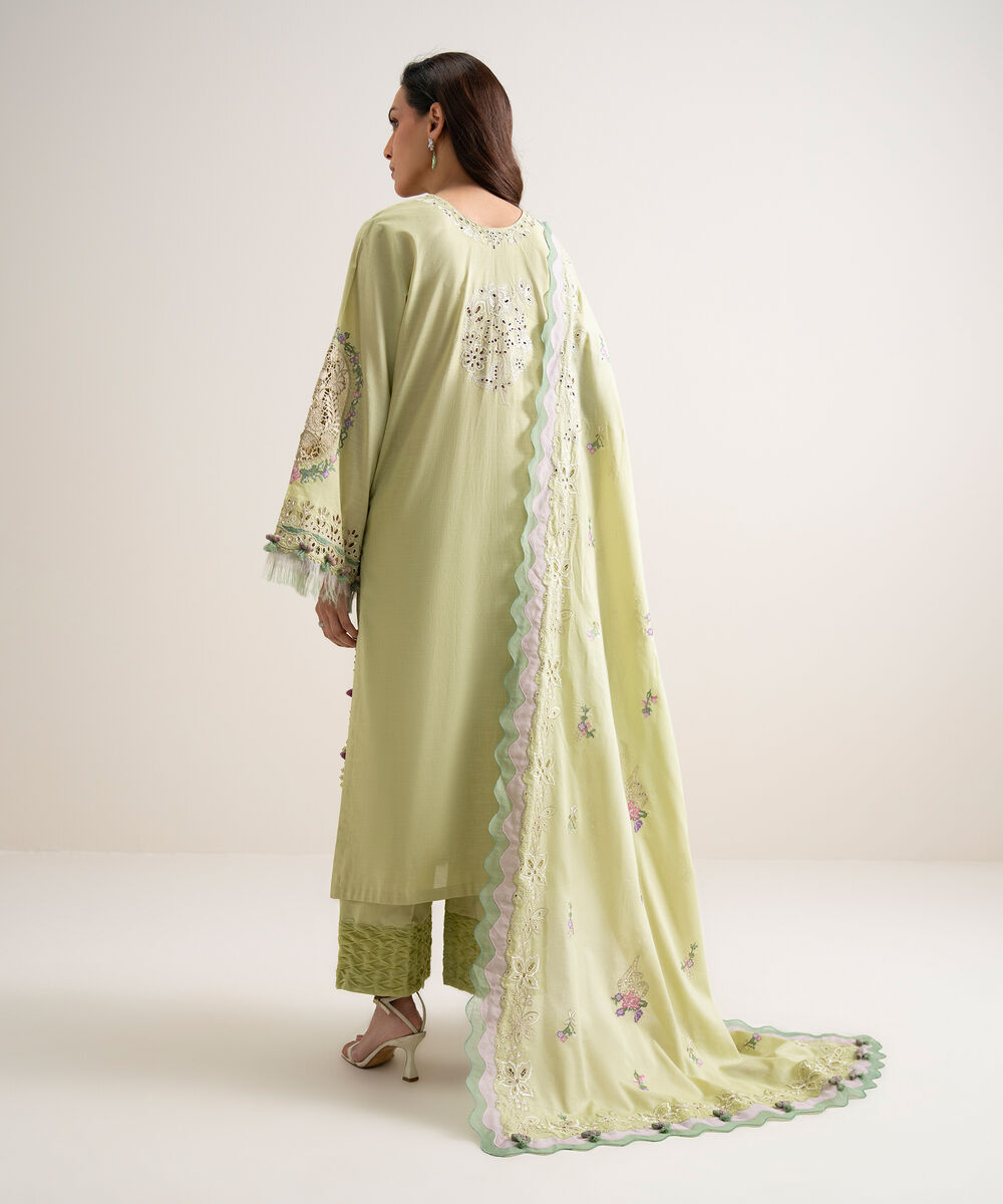 Women's Unstitched Lawn Embroidered Green 3 Piece Suit