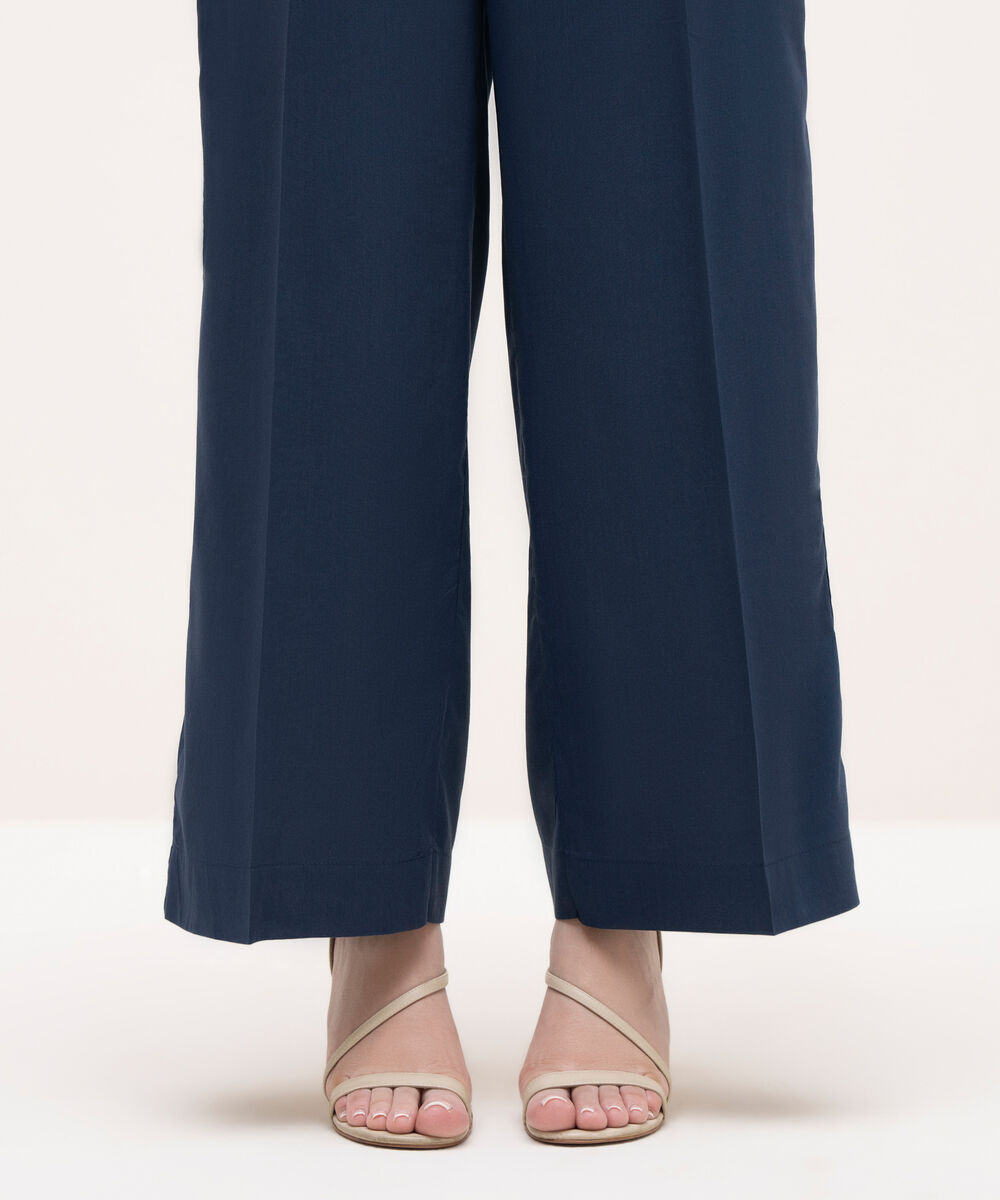 Women's RTW Cotton Viscose Blue Solid Culottes