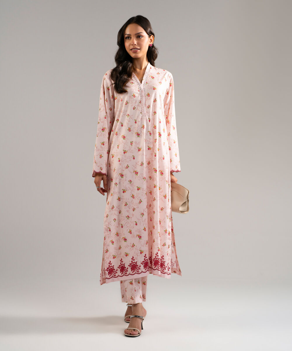 Women's RTW Cotton Viscose Printed Pink Straight Shirt