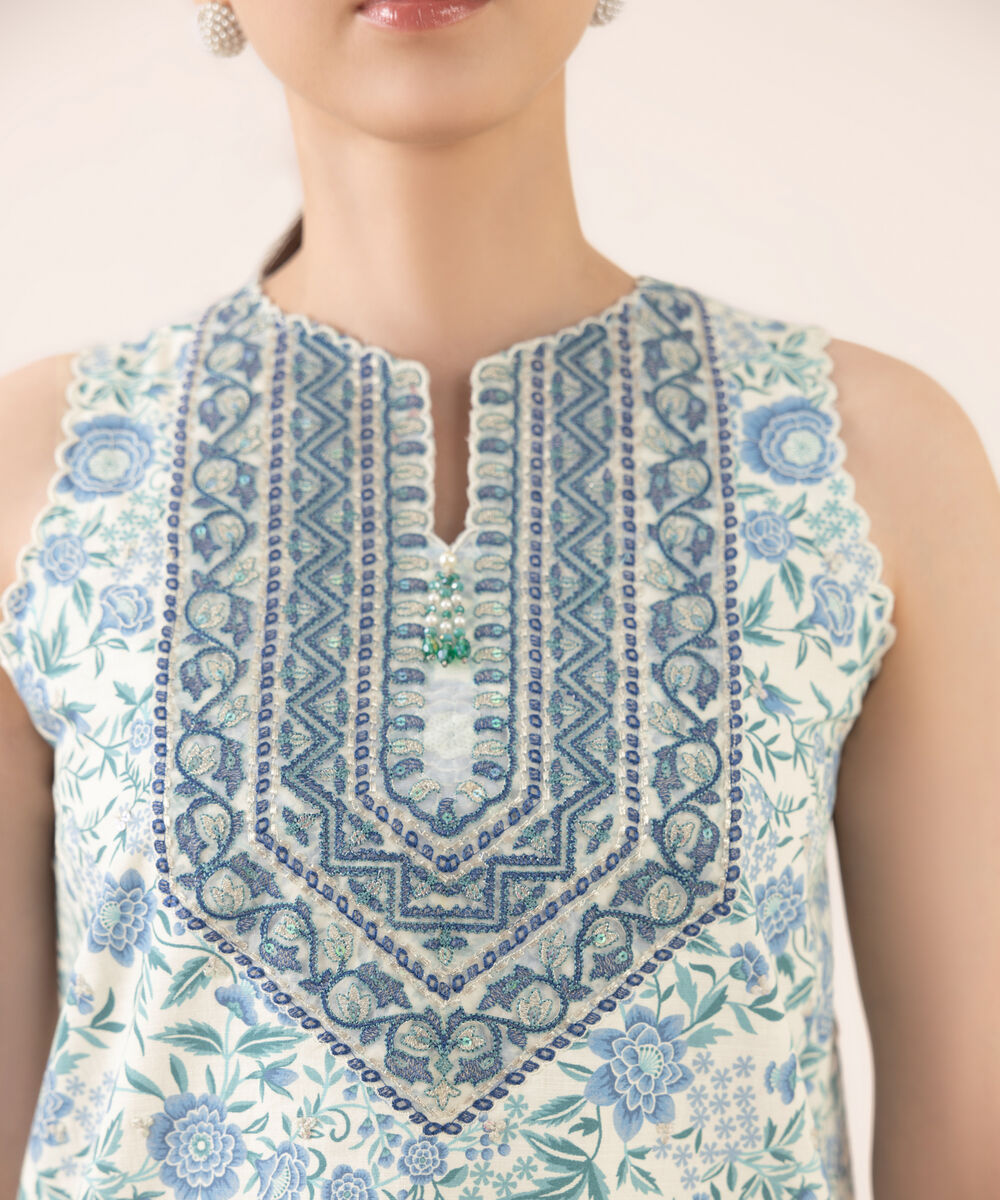 Women's Unstitched Cotton Embroidered Multi Three Piece Suit