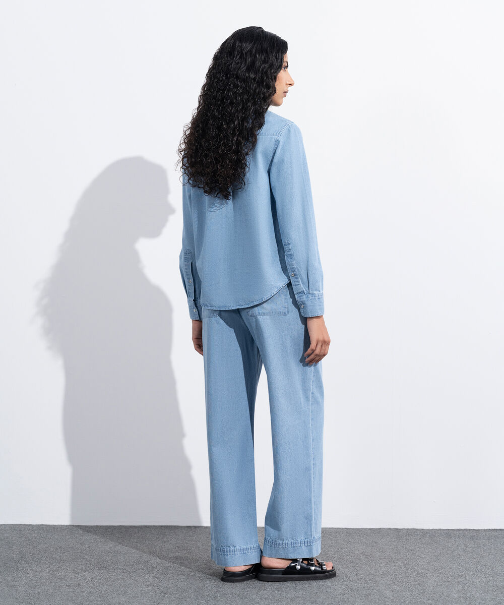 Women's Western Wear Blue Regular Fit Denim Shirt