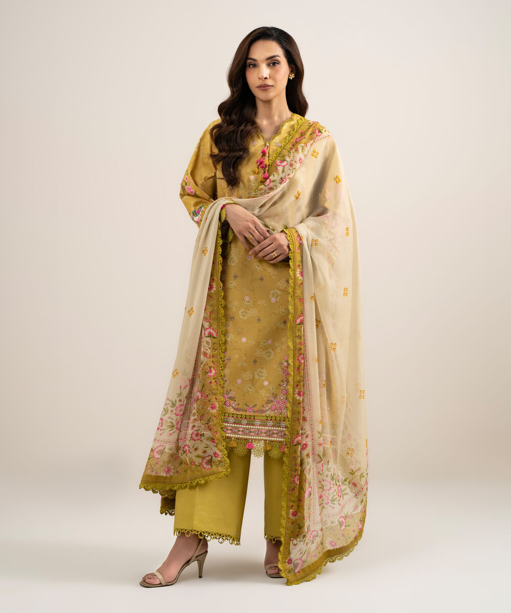 Women's Unstitched Lawn Embroidered Green