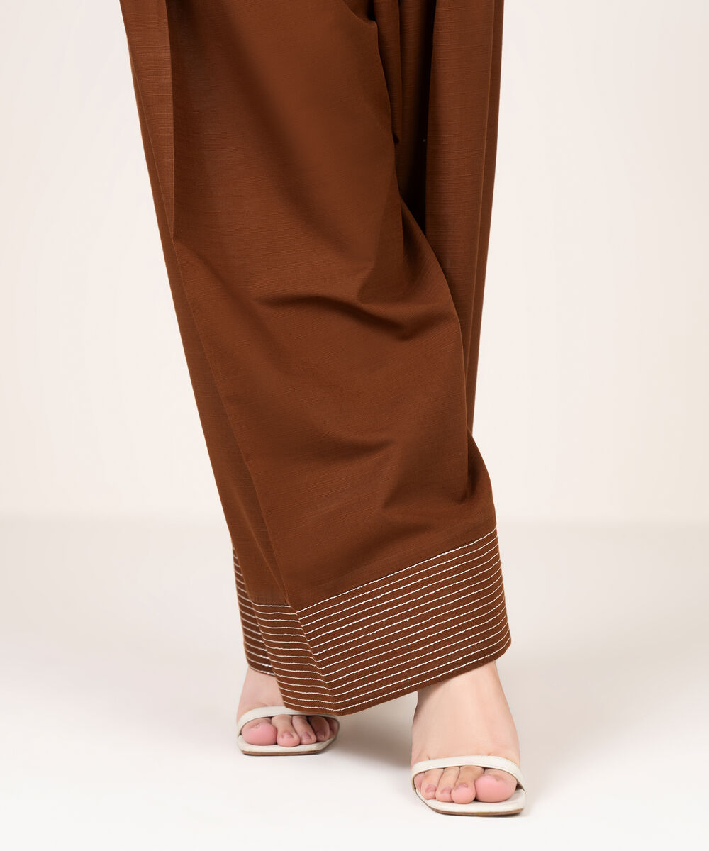 Women's RTW Light Khaddar Embroidered Mustard Shalwar