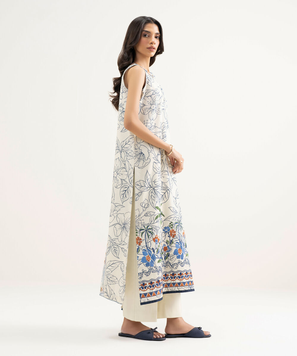 Women's Unstitched Lawn Embroidered Blue 3 Piece Suit