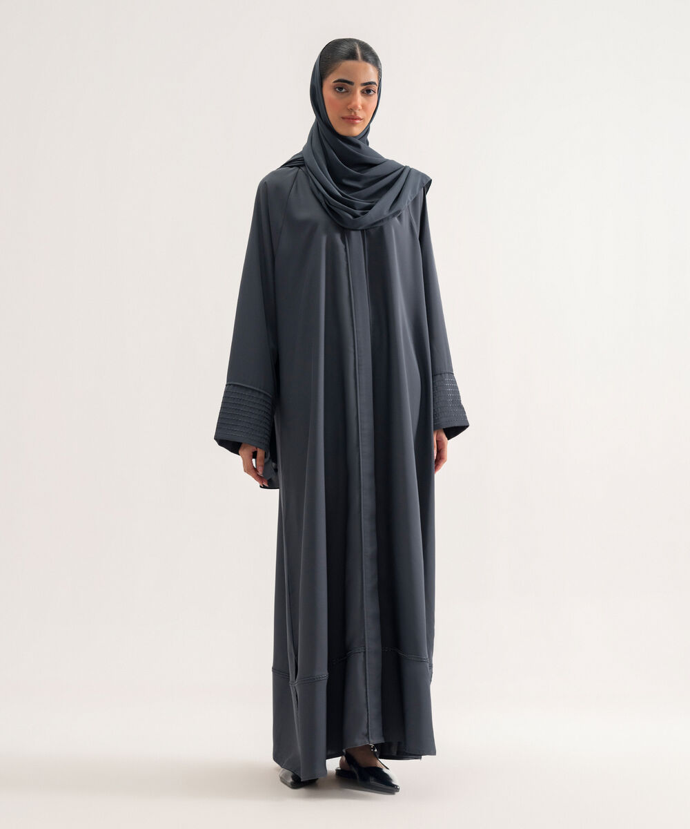 Women's Polyester Dark Grey Raglan Abaya Set