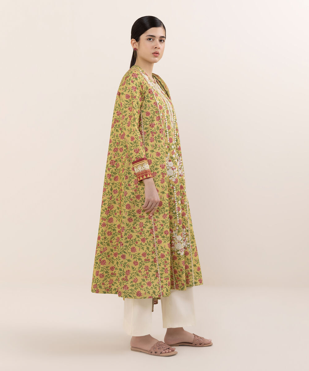 Women's Unstitched Cotton Embroidered Multi Two Piece Suit