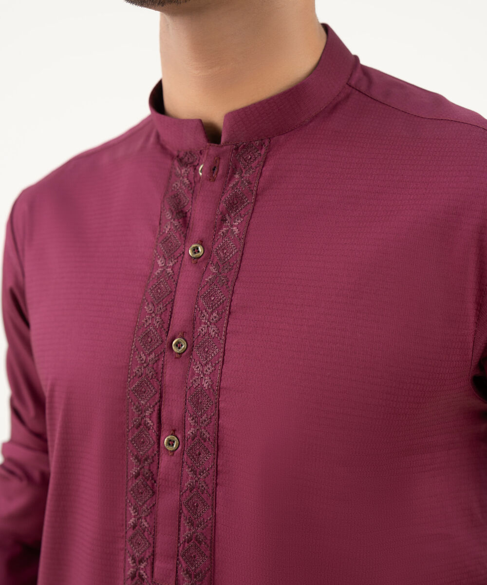 Men's 100% Cotton Embroidered Maroon Kurta