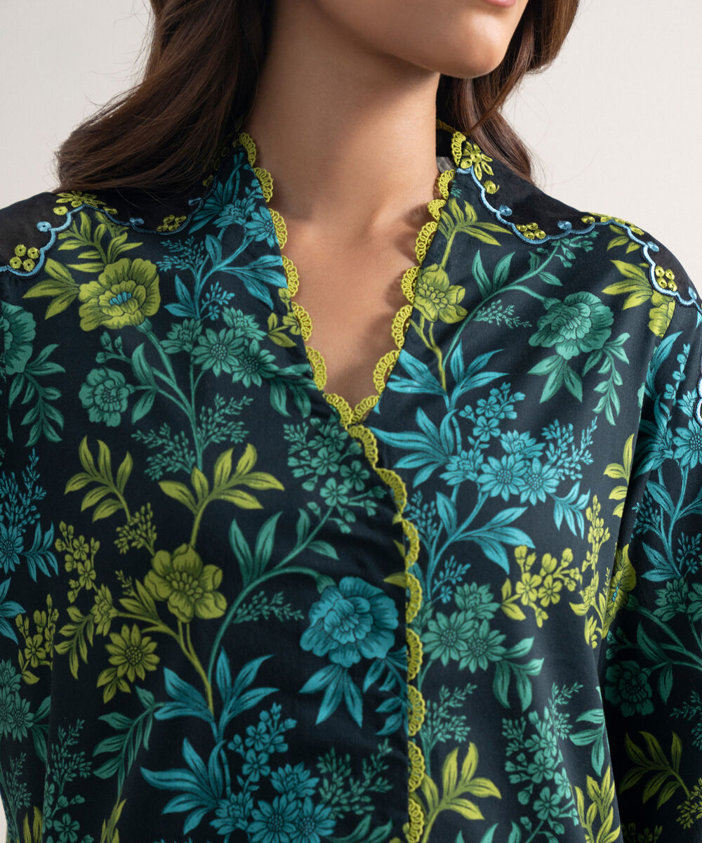 Women's Unstitched Lawn Embroidered Black 2 Piece Suit