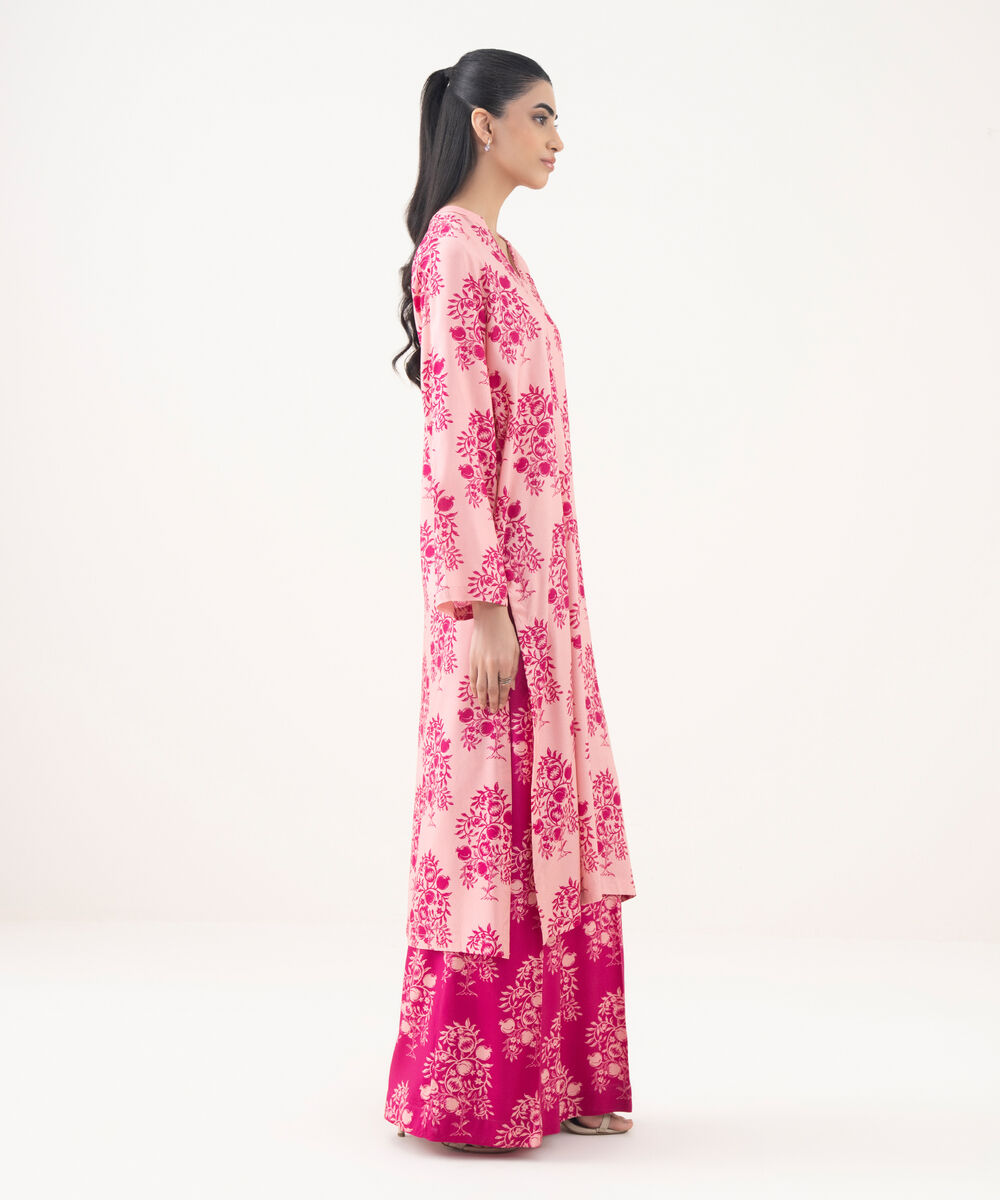 Women's RTW Viscose Linen Pink Printed A-Line Shirt