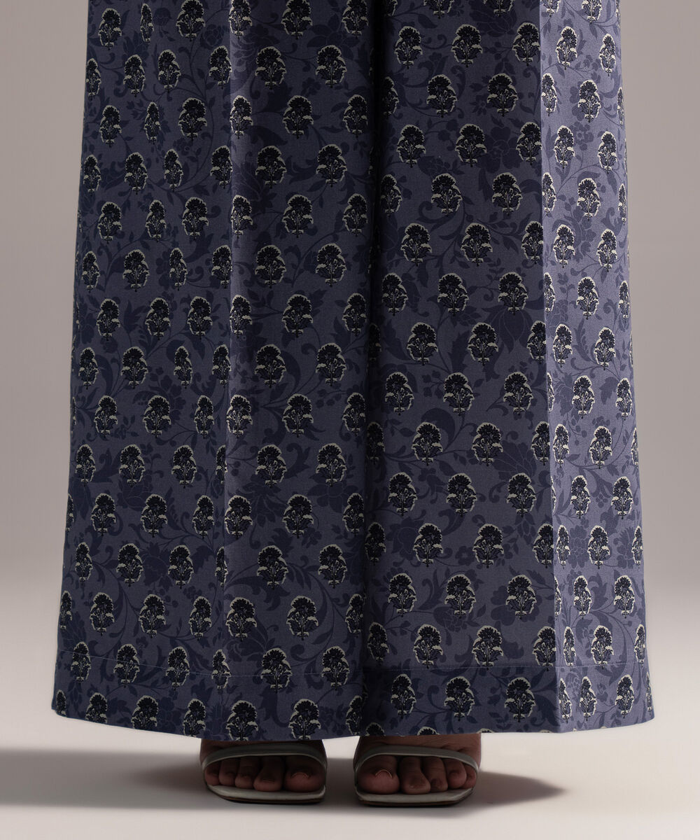 Women's RTW Cambric Printed Blue Flared Pants