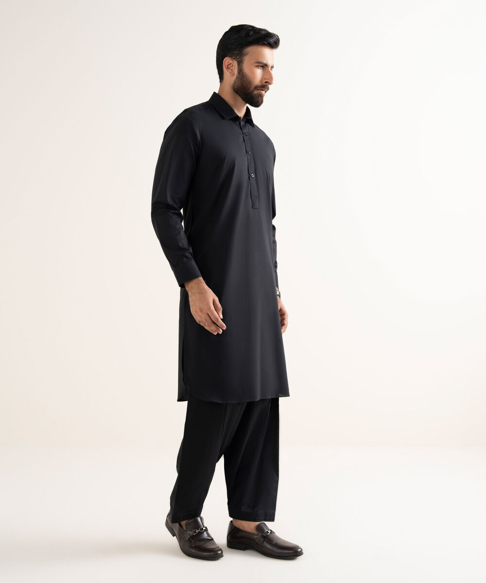 Men's Wash & Wear Plain Black Shalwar Kameez