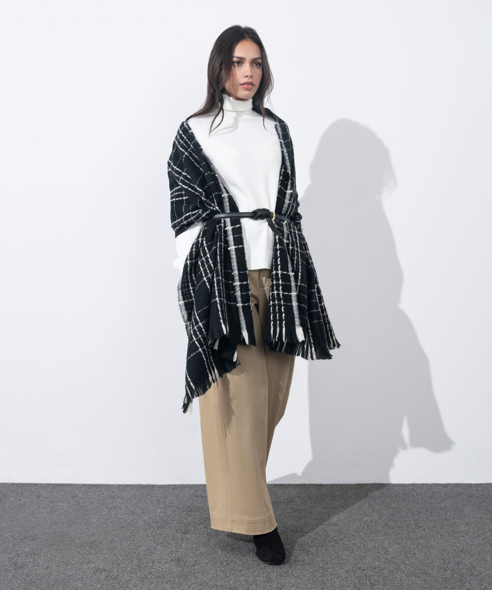 Women's Western Wear Black Plaid Woollen Scarf