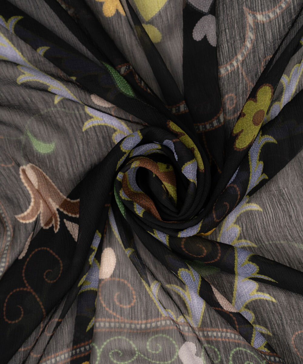 Blended Chiffon Printed Black Dupatta