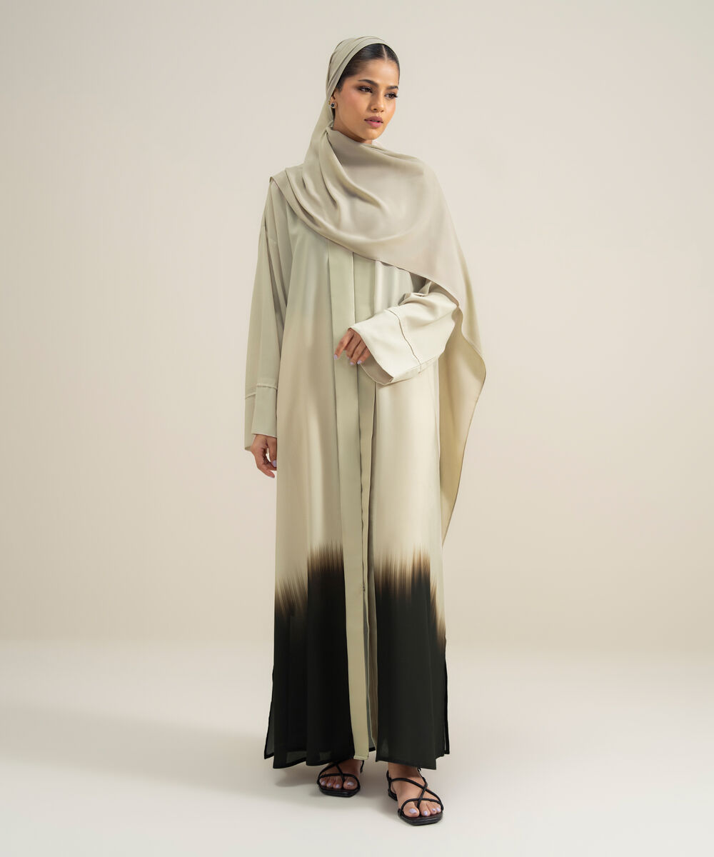 Women's Polyester Off White Printed Abbaya Set