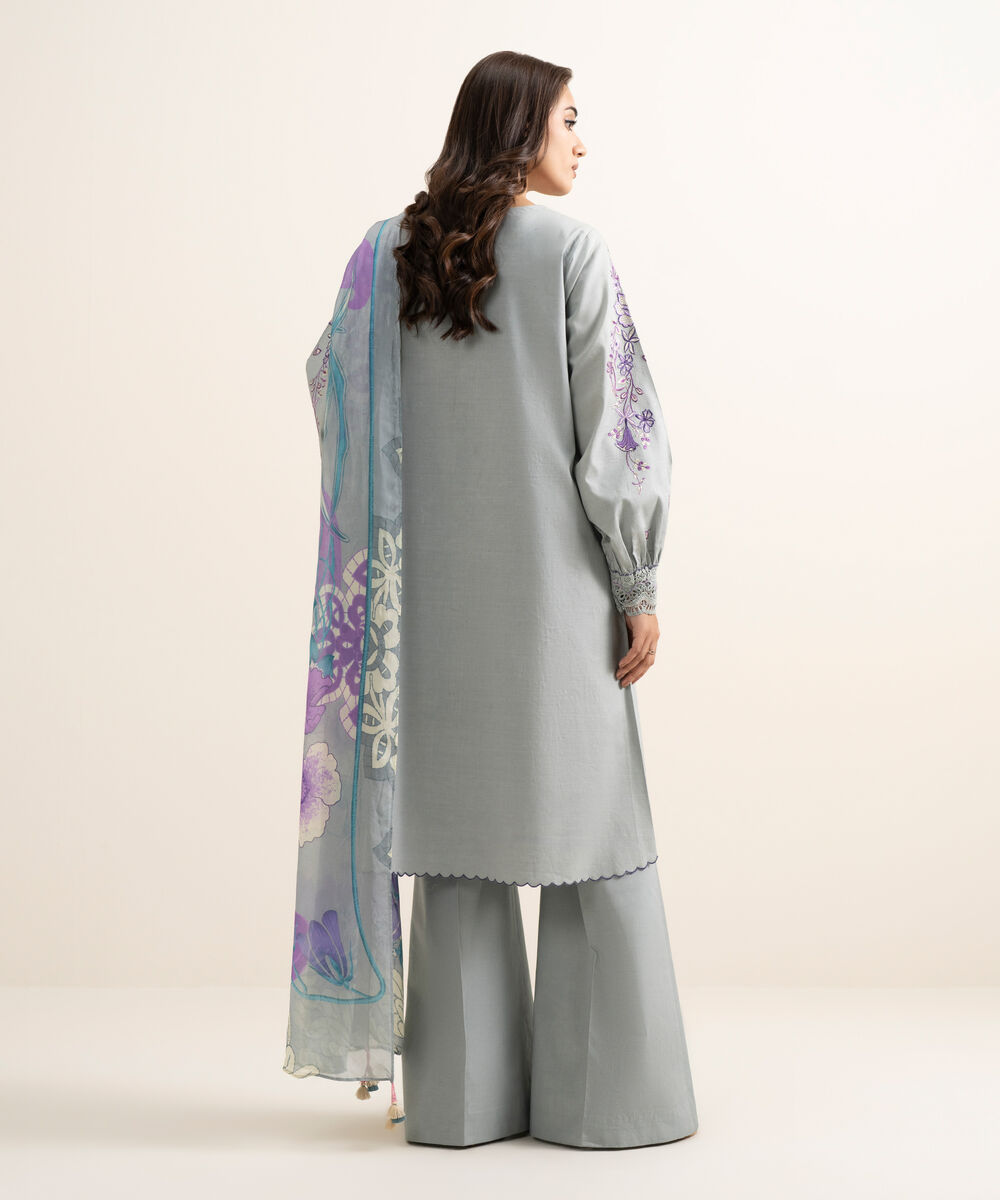 Women's Unstitched Textured Lawn Embroidered Grey 3 Piece Suit