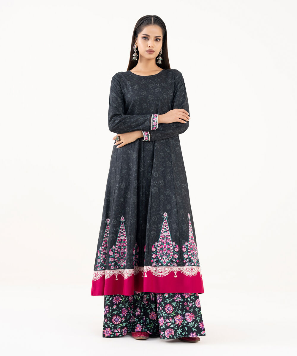 Women's RTW Lawn Viscose Black Embroidered Pishwas