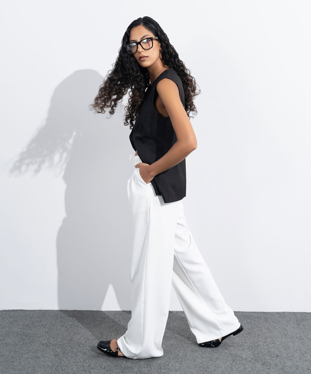 Women's Western Wear White Tailored Wide Leg Trousers