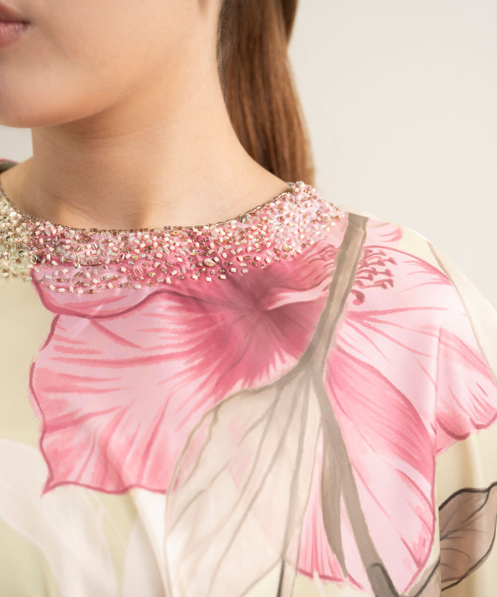 Women's RTW Blended Satin Printed Multi 2 Piece Suit