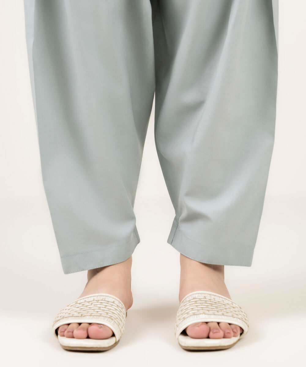 Women's RTW Cotton Viscose Solid Grey Shalwar