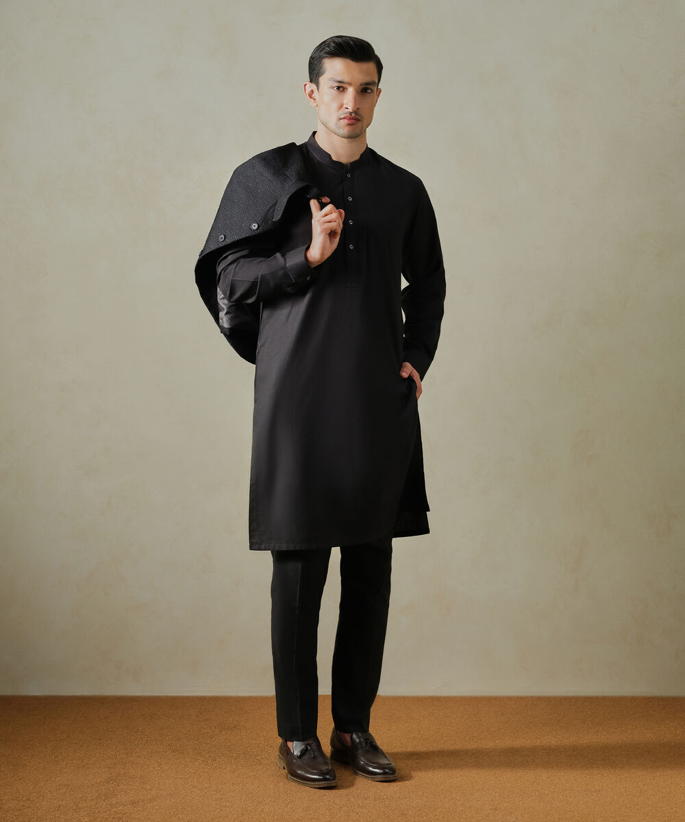 Men's 100% Cotton  Plain Black Kurta Trouser