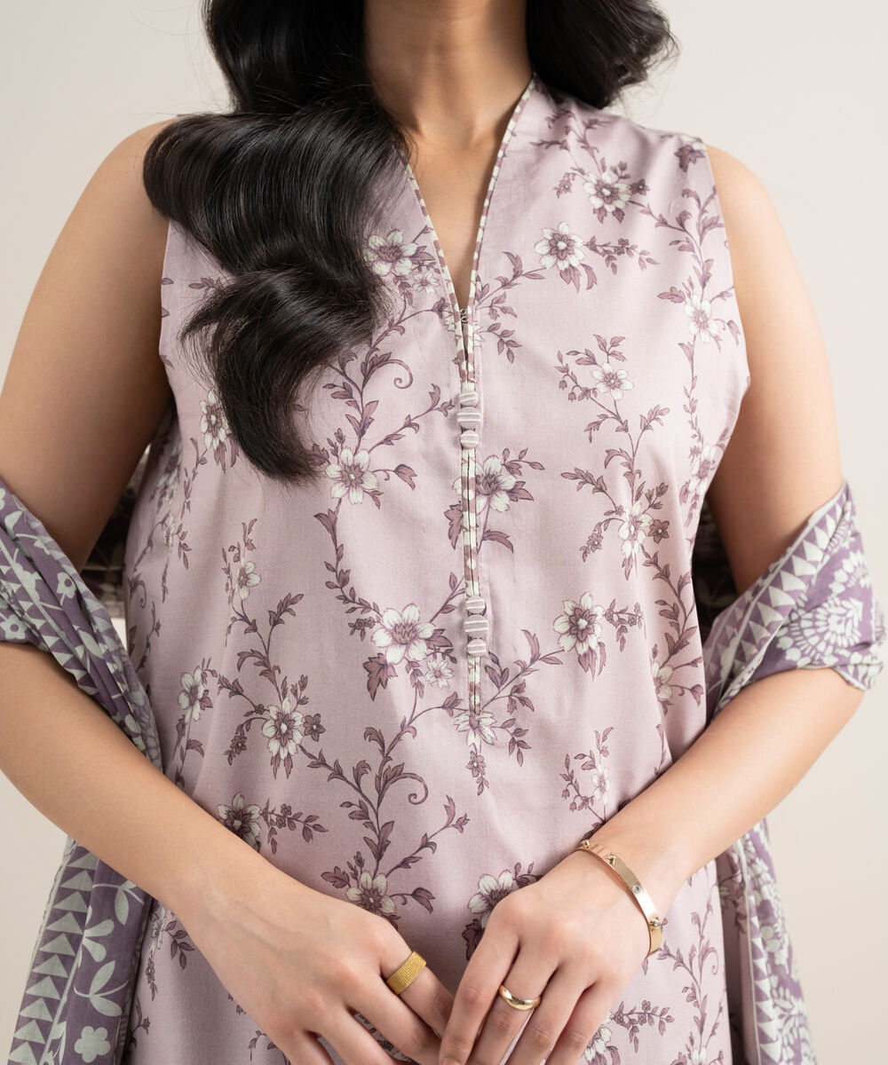 Women's Unstitched Lawn Printed Tea Pink 3 Piece Suit