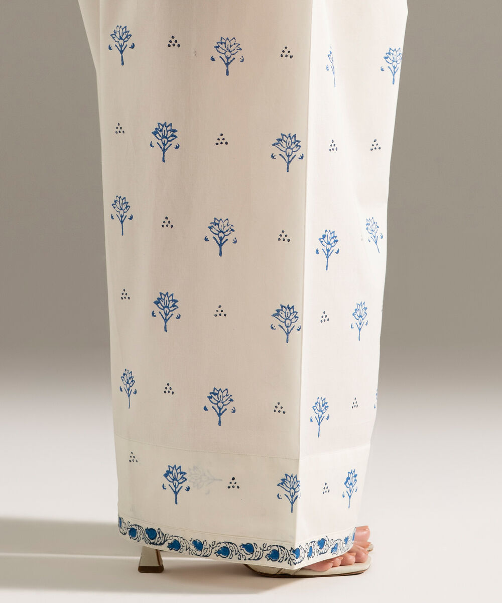 Women's RTW Cambric Printed White Shalwar
