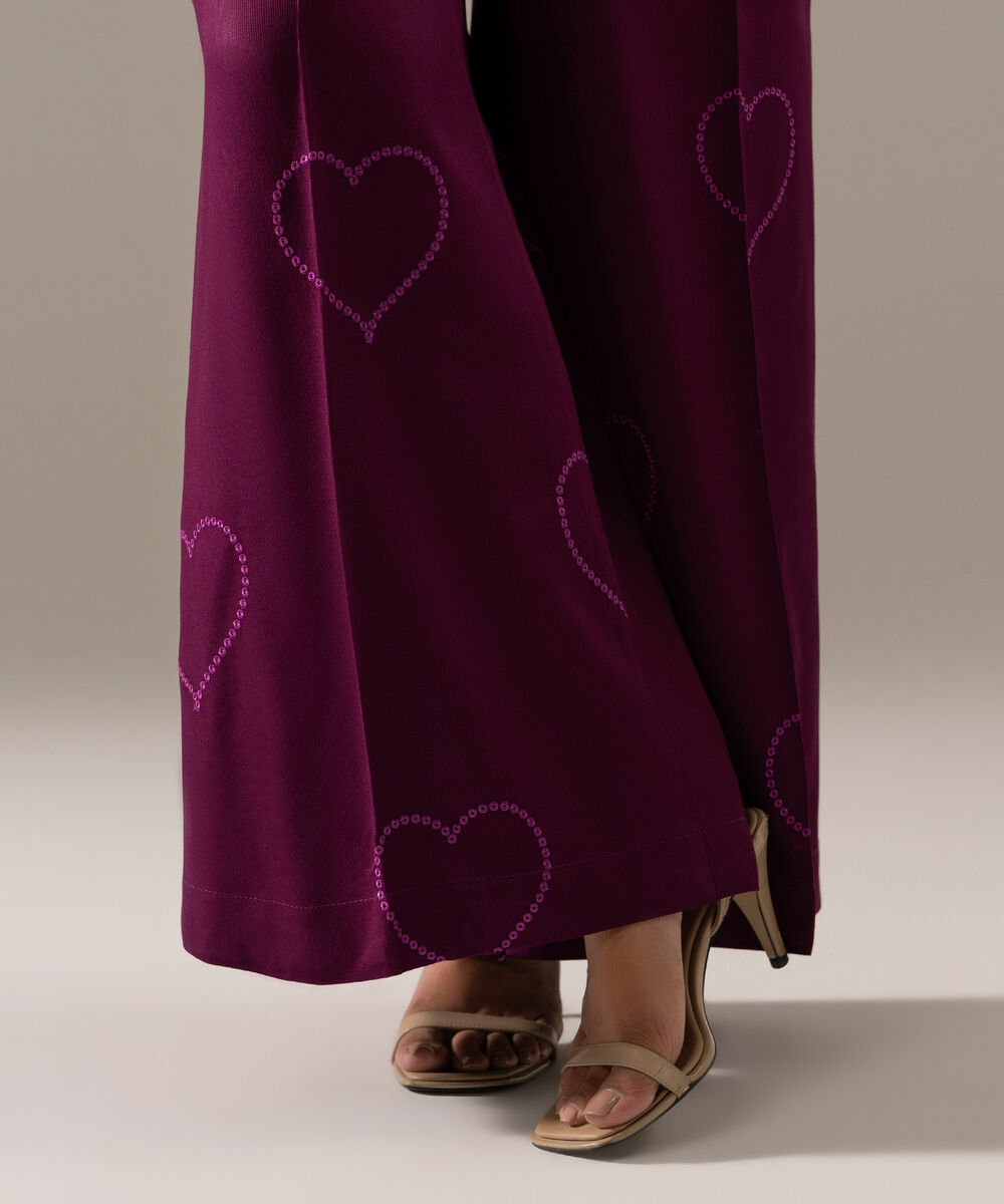 Women's RTW Bedford Solid Purple Flared Pants