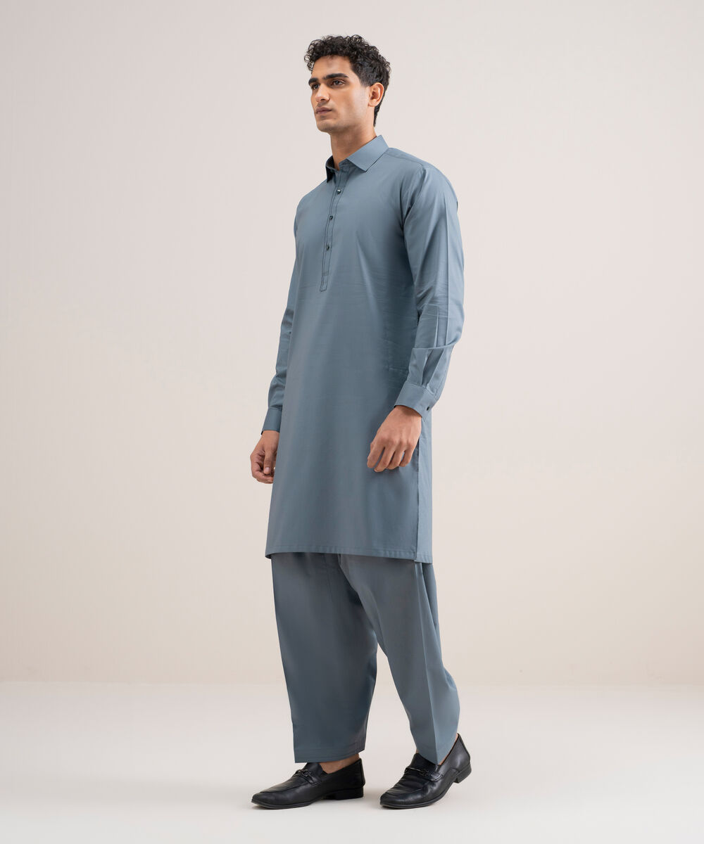 Men's Stitched Cotton Dobby Teal Suit