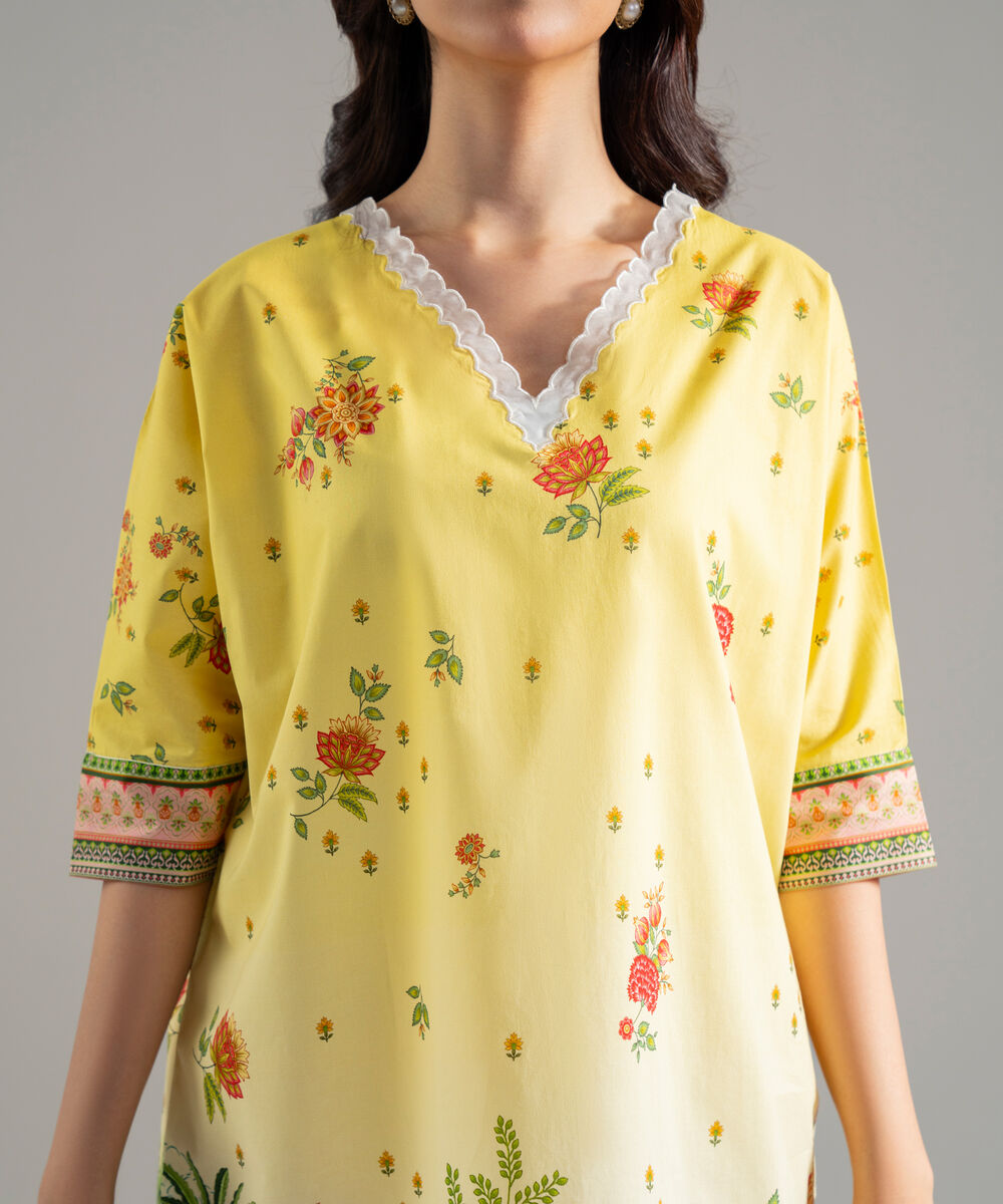 Women's RTW Lawn Printed Lime Yellow 2 Piece Suit