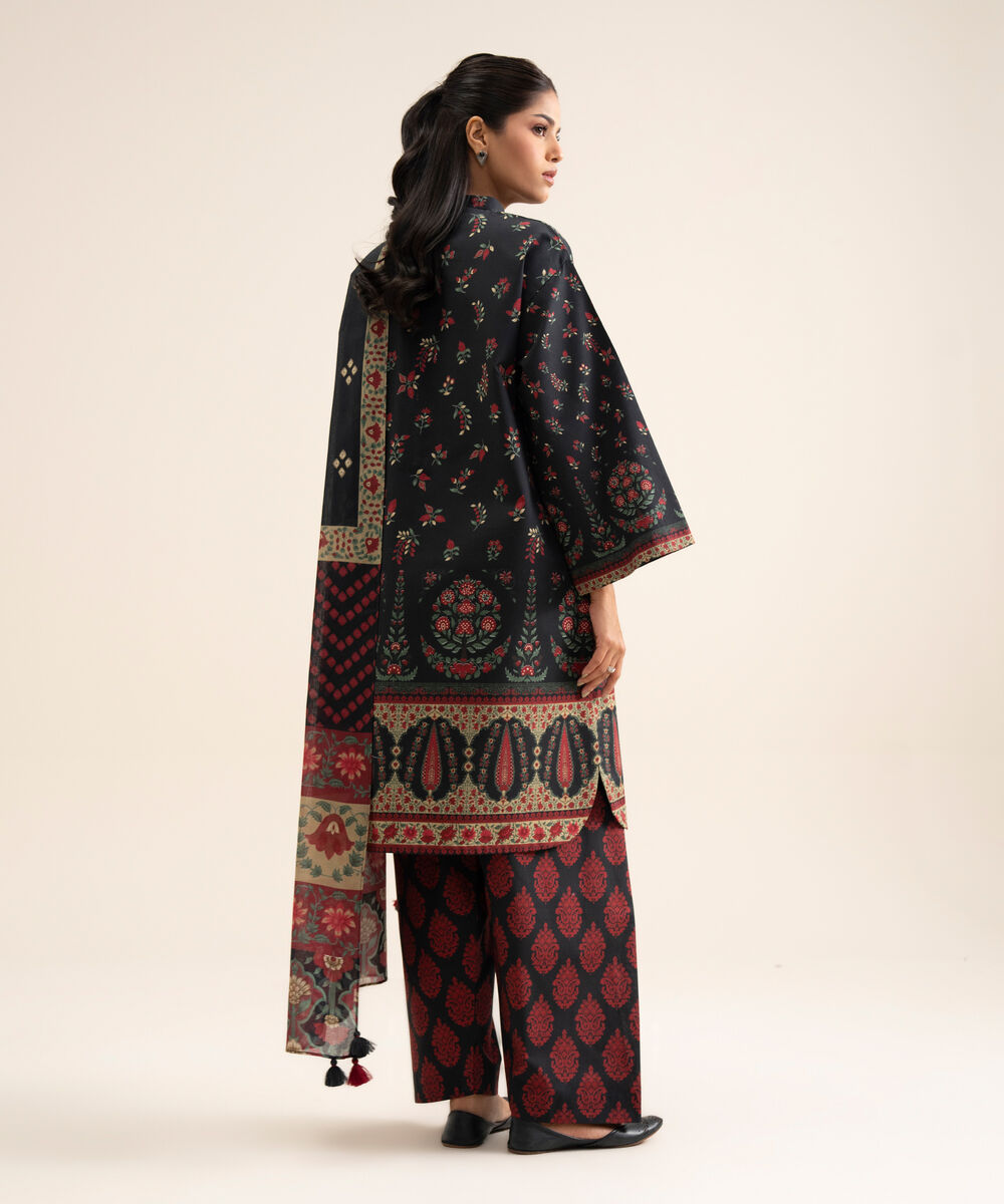 Women's Unstitched Premium Khaddar Printed Black 3 Piece Suit