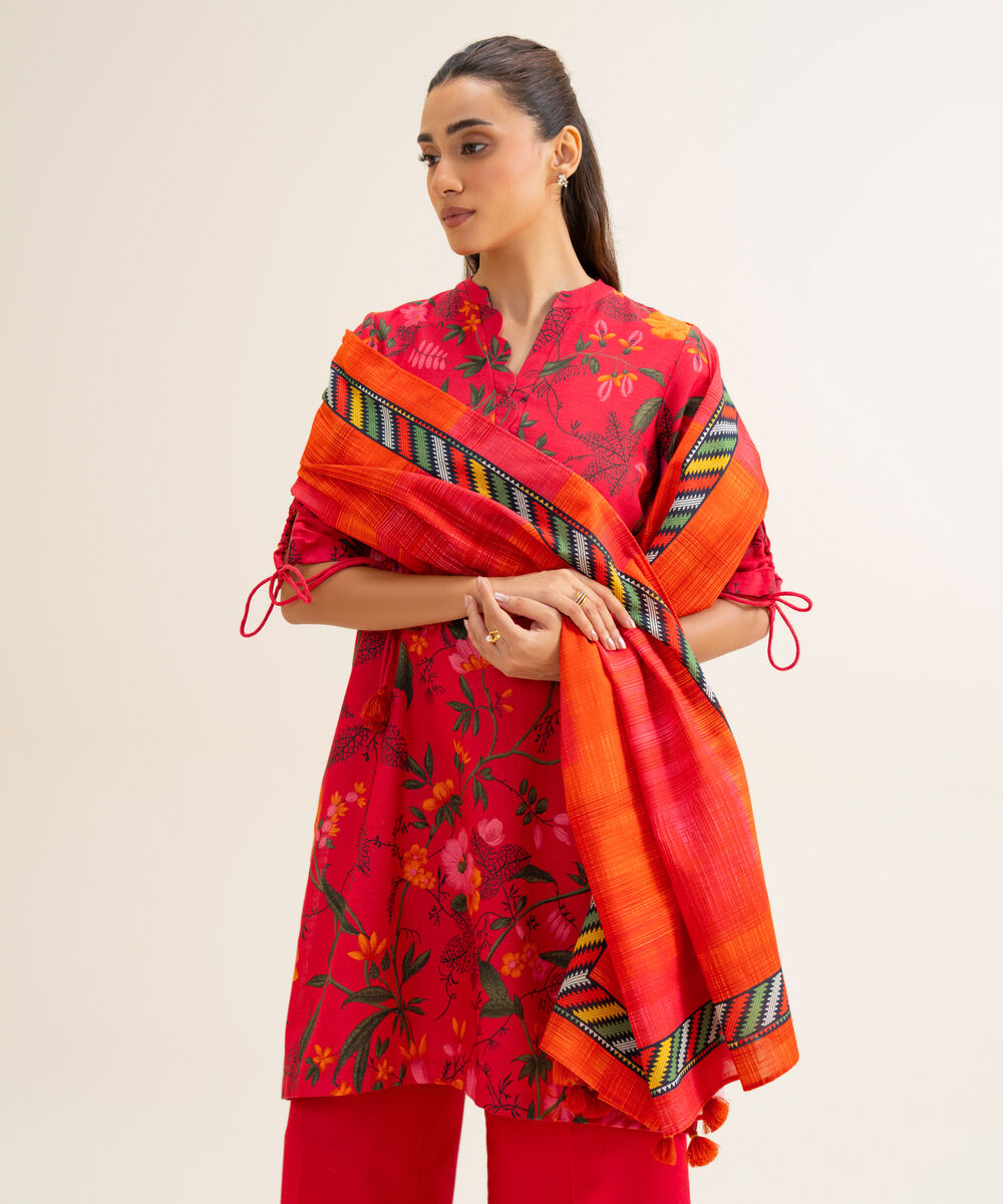 Women's Unstitched Lawn Printed Pink 3 Piece Suit
