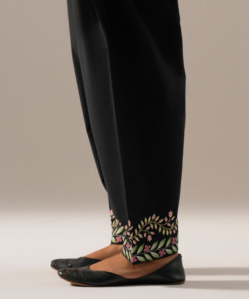 Women's RTW Cambric Printed Black Skinny Shalwar