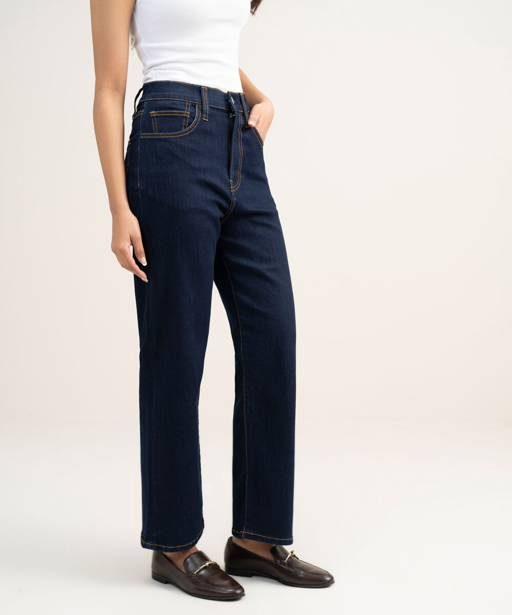 Women's Western Wear Blue High Rise Ankle Straight Jeans