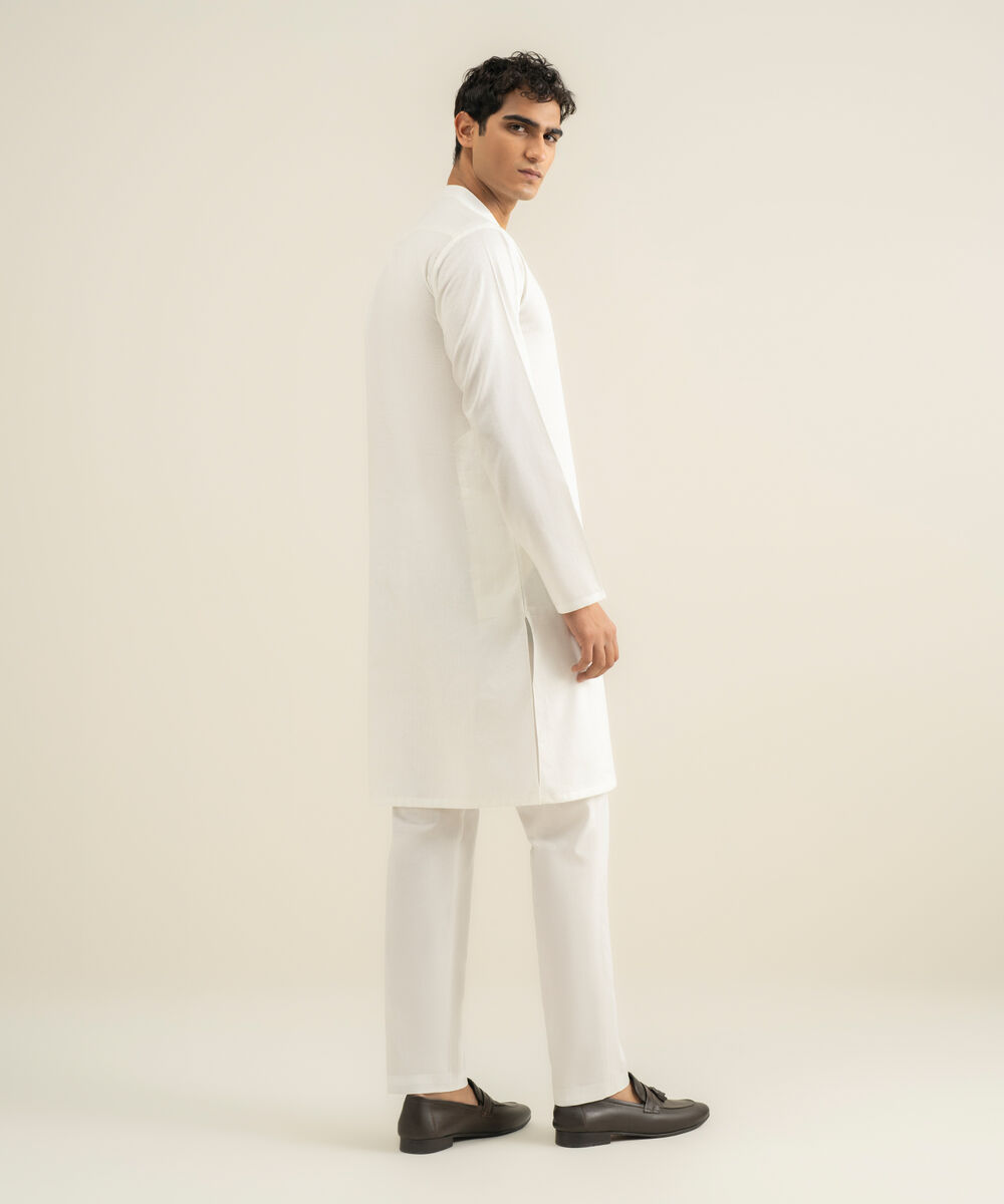 Men's ash white Cotton Jacquard Kurta