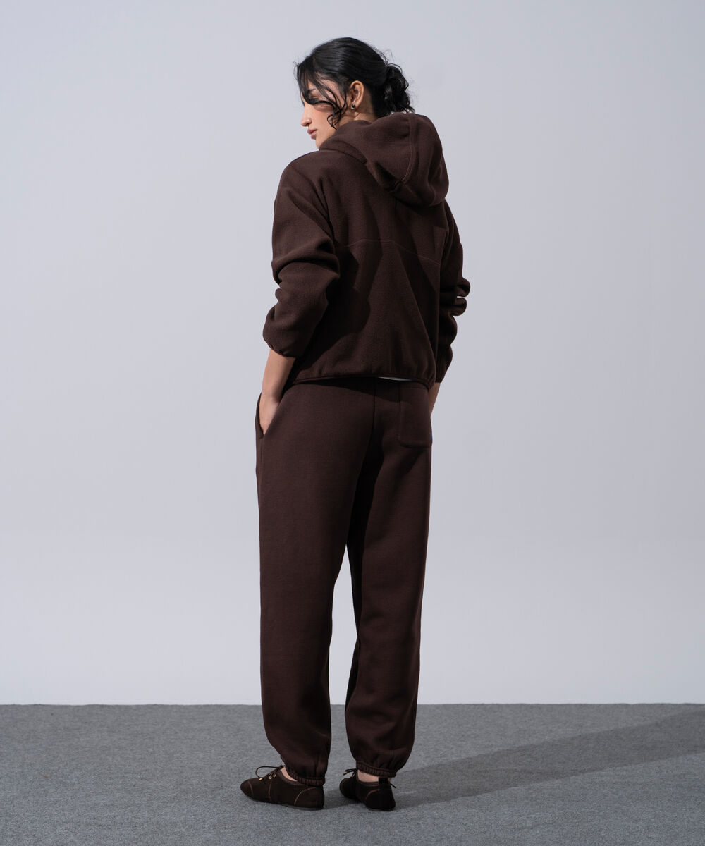 Women's Western Wear Brown Polyester Quarter-Zip Fleece Hoodie