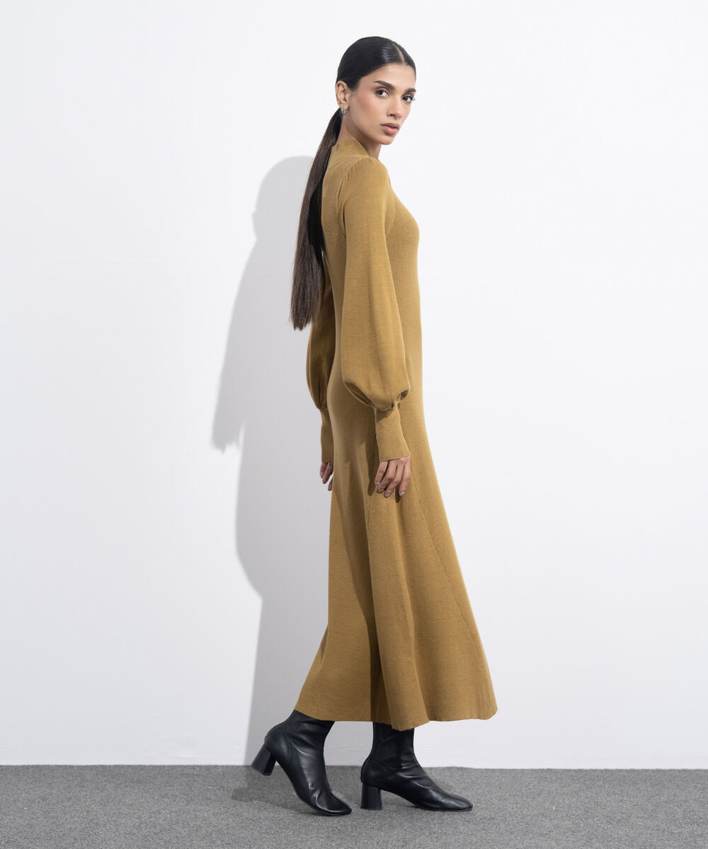 Women's Western Wear Mustard Sweater Knit Dress