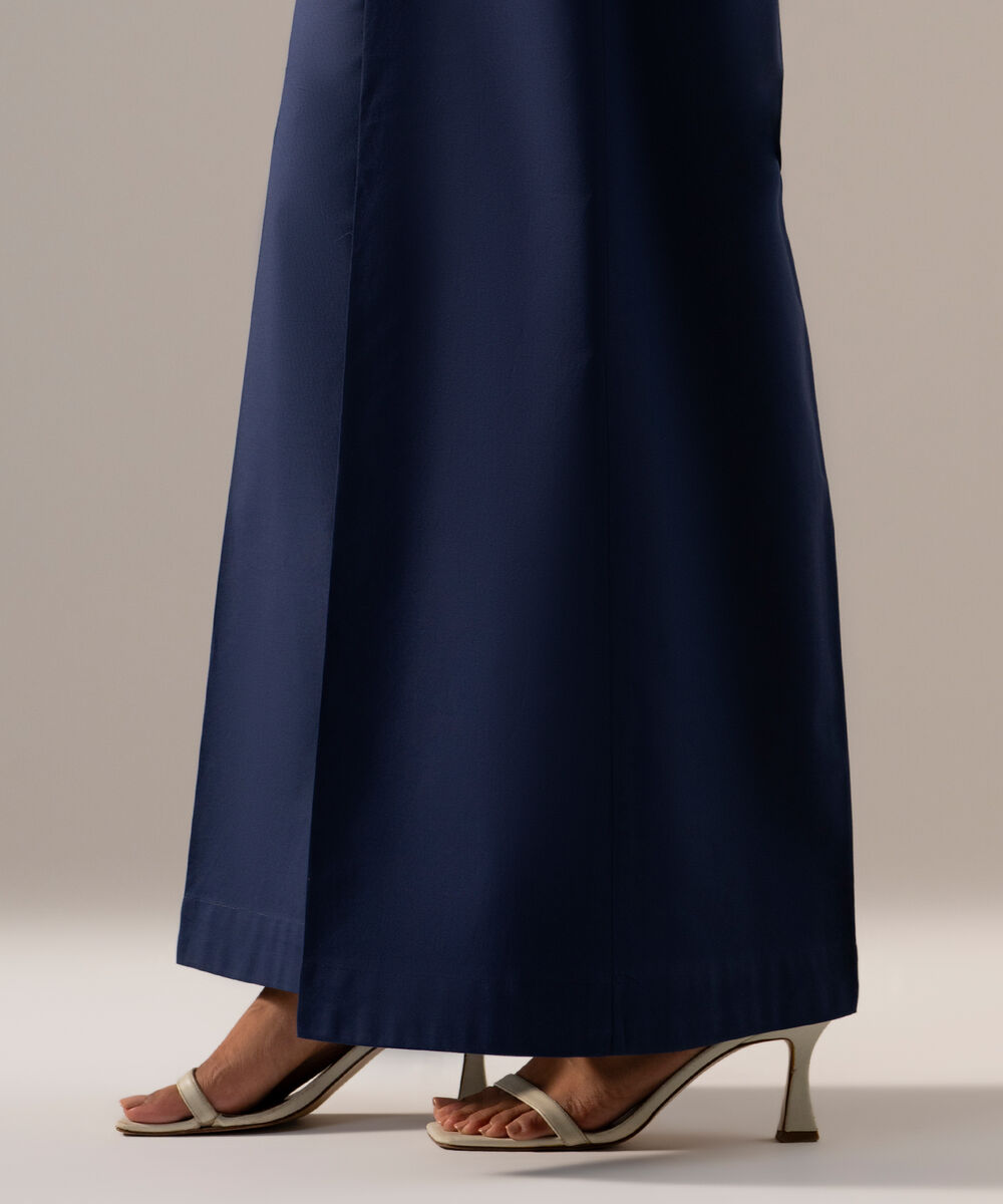 Women's RTW Cambric Solid Blue Flared Pants
