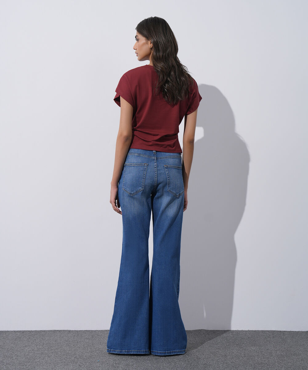 Women's Western Wear Red Short Sleeve Kimono T-Shirt