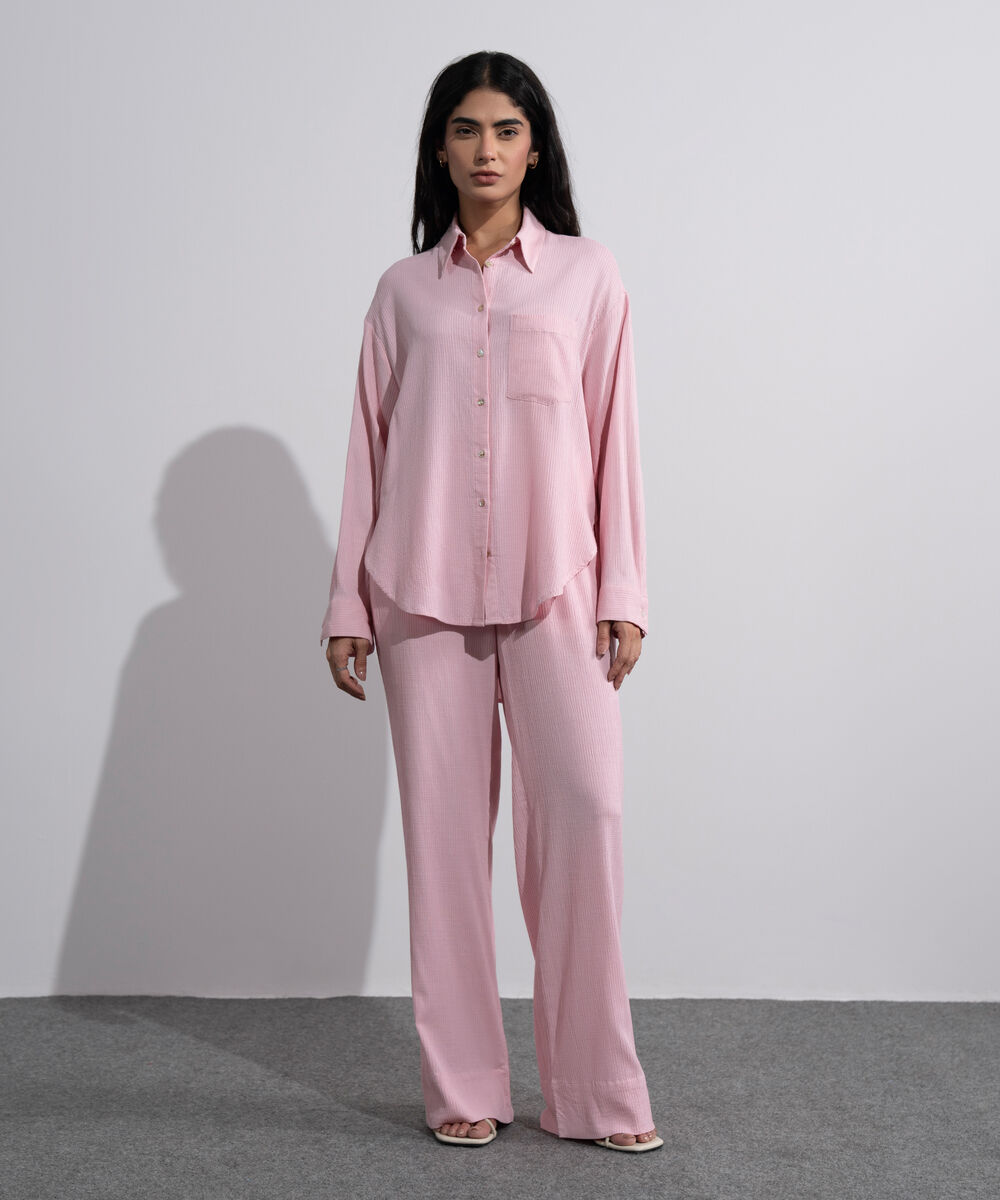 Women's Pink Button Through Seersucker Shirt